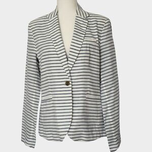 GAP Women's Linen Blend Striped Preppy Single Button Blazer Blue White Size 10